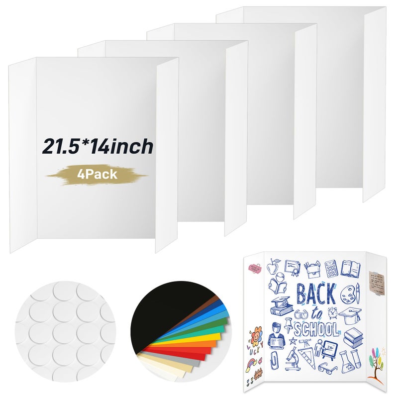 PSHVYM 4 Pcs Small Trifold Poster Board  21.5 x 14 inches Poster Board with Double Sided Tapes and Cardboard  Corrugated Presentation/Display Board for School Project  Science Fair  Business - Image 1